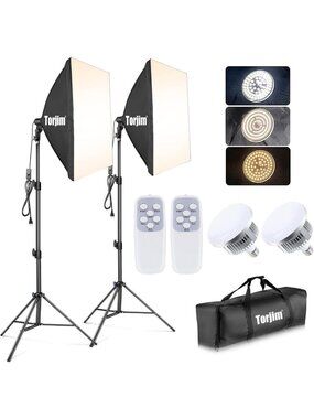 Professional Softbox Lighting Kit - 2x27” Soft Boxes, 85W LED Bulbs, Remote